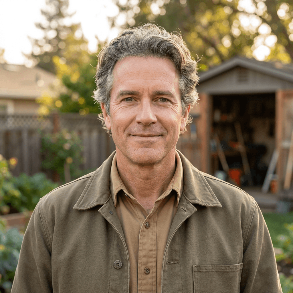 5-star review badge with homeowner portrait