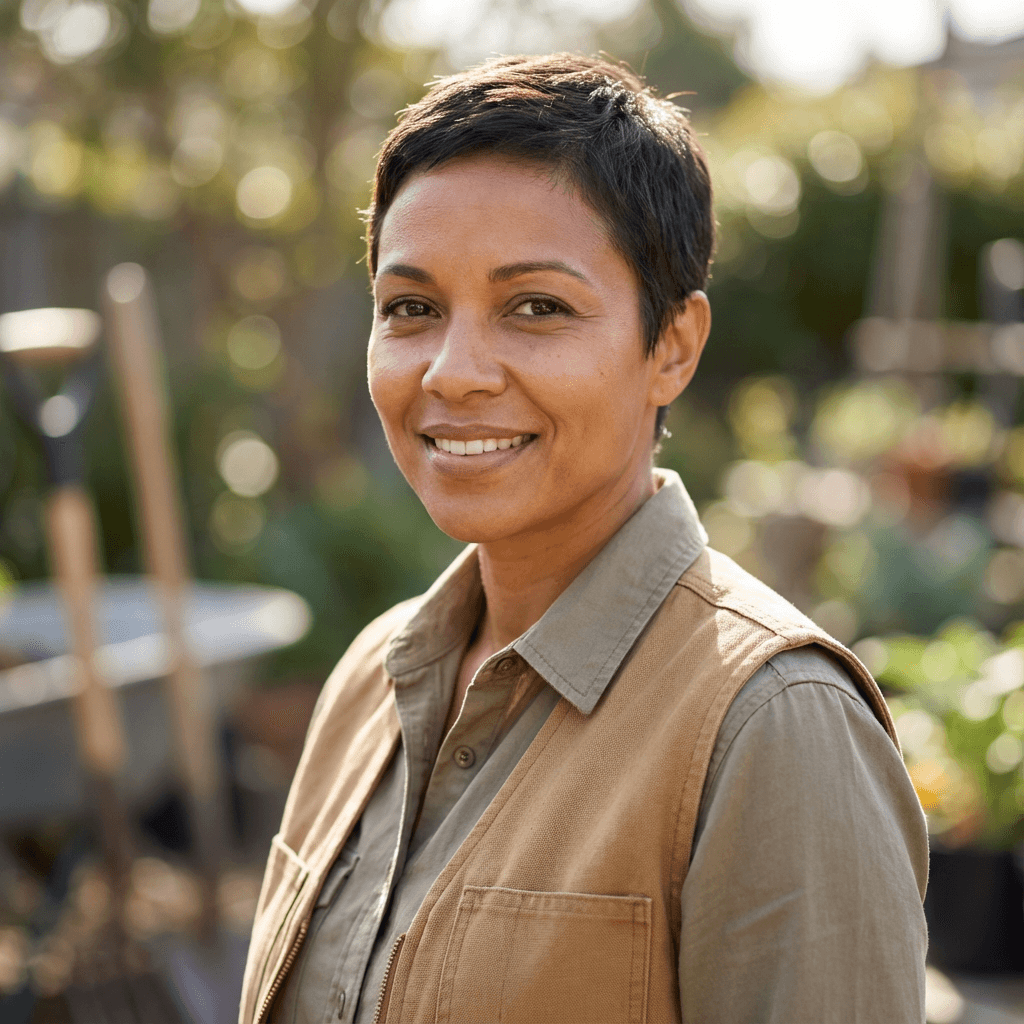 Emily Rodriguez, a friendly female homeowner in her early 40s, warm and relaxed look