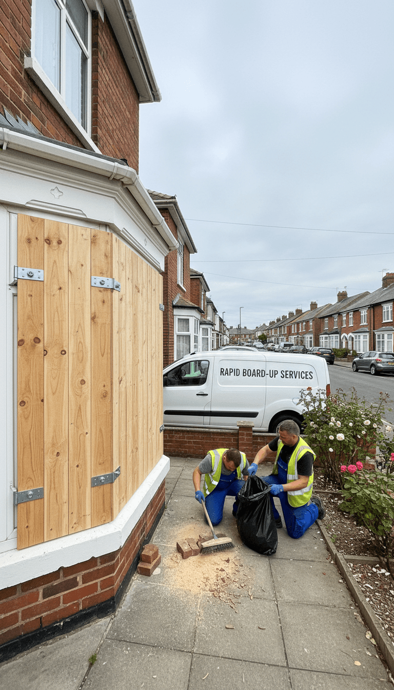 Securely fitted boarding on a residential window